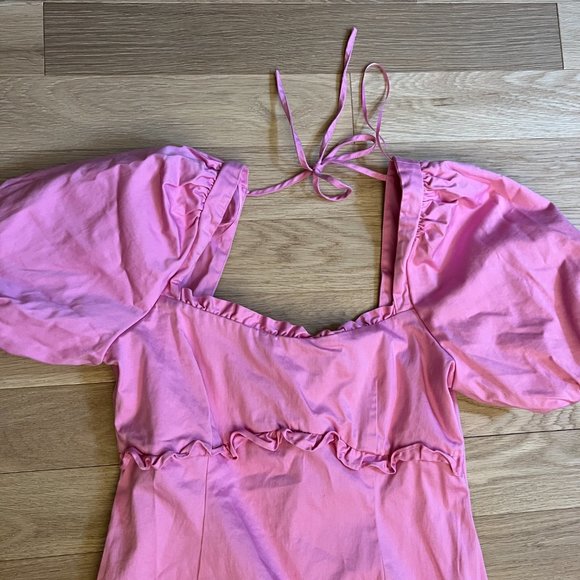 Pink Topshop Puff Sleeve babydoll mini dress size US 8/Medium - Picture 5 of 6